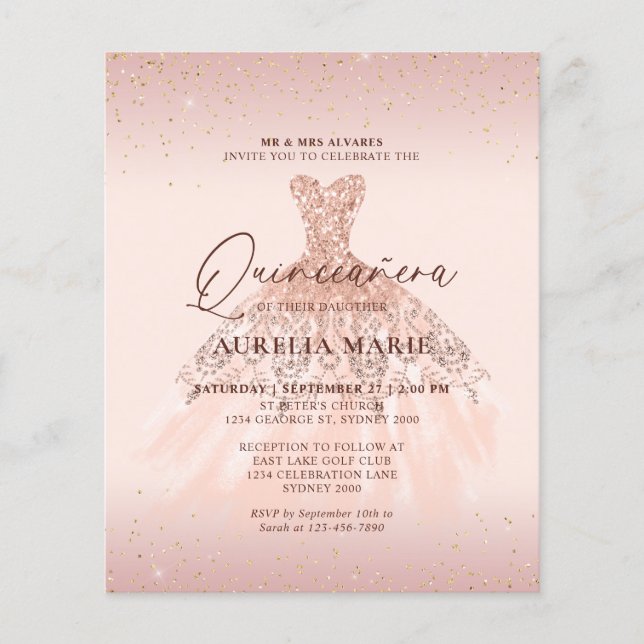 Budget Glam Rose Gold Princess Dress Quinceanera (Front)