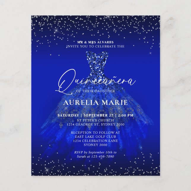 BUDGET Glam Silver Blue Princess Dress Quinceanera (Front)