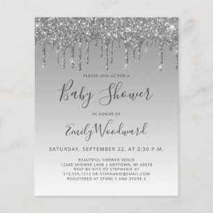 Budget Glam Silver Glitter Baby Shower Invitation