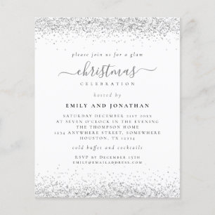 Budget Glam Silver Glitter Christmas Party Invite