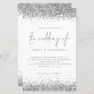 Budget Glam Silver Glitter Wedding Invitation