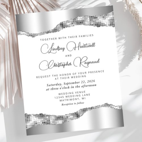 Budget Glam Silver Mirror Tiles Wedding Invite