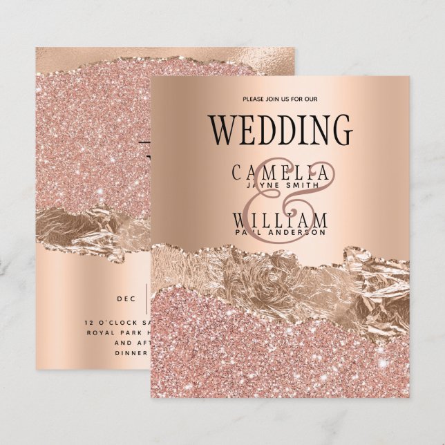 BUDGET Glamorous Rose Gold Wedding Invite (Front/Back)