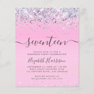 Budget Glitter 17th Birthday Party Invitation