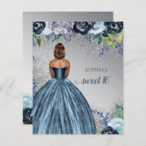 Budget Glitter Blue Dress Sweet 16 invitation