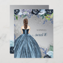 Budget Glitter Blue Dress Sweet 16 Invitation