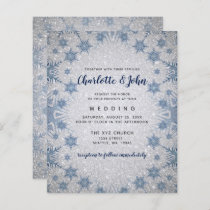 Budget Glitter Blue Snowflakes Wedding invitation