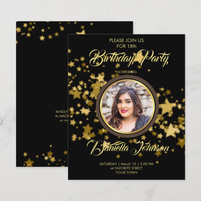 Budget Glitter confetti photo birthday invitation (Front/Back)