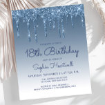Budget Glitter Drip Blue 18th Birthday Party<br><div class="desc">This trendy 18th birthday party invitation features a sparkly blue faux glitter drip border and blue ombre background. The words "18th Birthday" and the name of the guest of honor appear in casual blue handwriting script, with the rest of the customizable text in blue sans serif font. The same blue...</div>