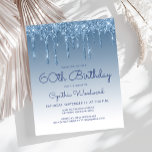 Budget Glitter Drip Blue 60th Birthday Invitation<br><div class="desc">This trendy sixtieth birthday invitation features a sparkly blue faux glitter drip border and blue ombre background. The words "60th Birthday" and the name of the guest of honor appear in casual blue handwriting script, with the rest of the customizable text in blue sans serif font. The same blue glitter...</div>
