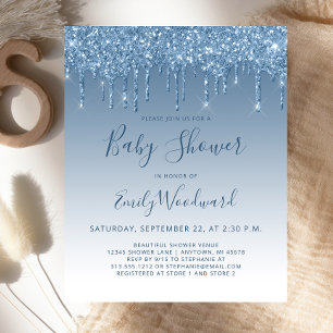 Budget Glitter Drip Blue Baby Shower Invitation