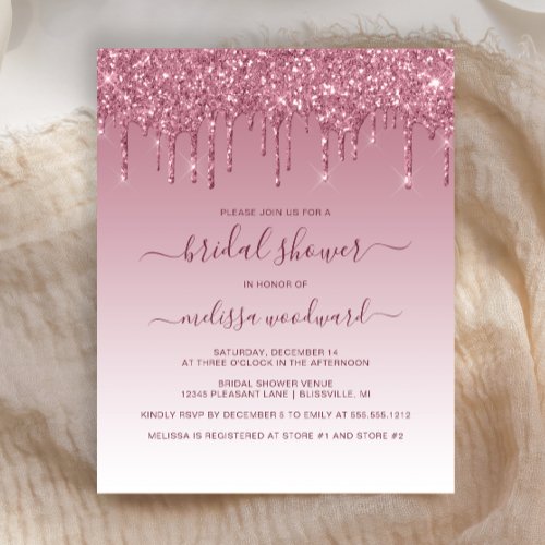 Budget Glitter Drip Burgundy Bridal Shower Invite