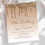 Budget Glitter Drip Gold 18th Birthday Party<br><div class="desc">This trendy 18th birthday party invitation features a sparkly gold faux glitter drip border and ombre background. The words "18th Birthday" and the name of the guest of honor appear in casual gold handwriting script, with the rest of the customizable text in gold sans serif font. The same gold glitter...</div>