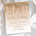 Budget Glitter Drip Gold 50th Birthday Invitation<br><div class="desc">This trendy 50th birthday invitation features a sparkly gold faux glitter drip border and ombre background. The words "50th Birthday" and the name of the guest of honor appear in casual gold handwriting script, with the rest of the customizable text in gold sans serif font. The same gold glitter drip...</div>