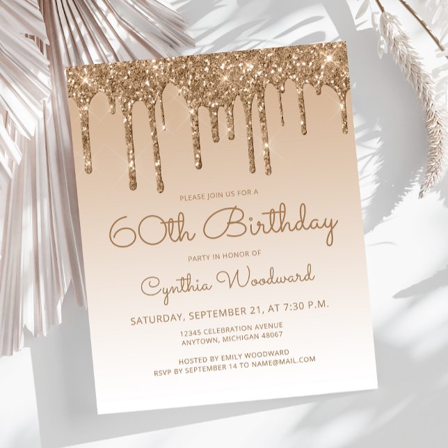 Budget Glitter Drip Gold 60th Birthday Invitation (Creator Uploaded)