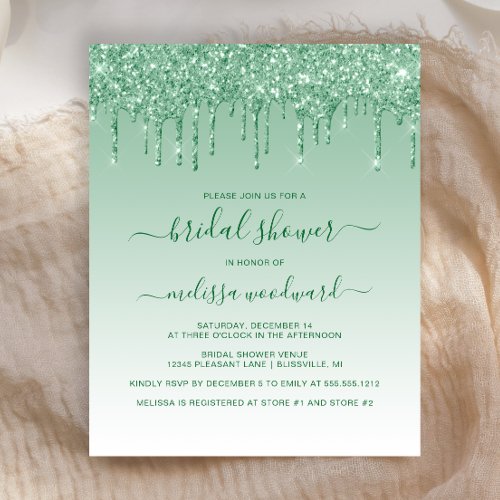 Budget Glitter Drip Green Bridal Shower Invite