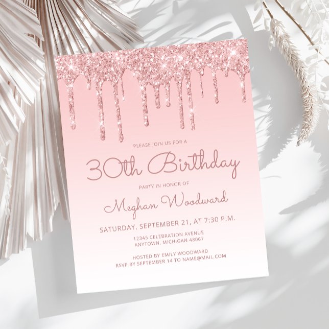 Budget Glitter Drip Pink 30th Birthday Invitation (Creator Uploaded)