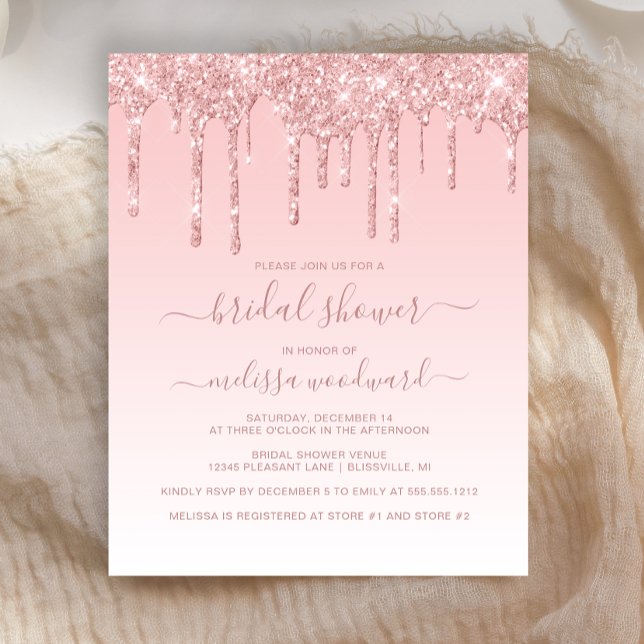Budget Glitter Drip Pink Bridal Shower Invitation (Creator Uploaded)