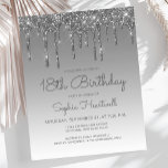 Budget Glitter Drip Silver 18th Birthday Party<br><div class="desc">This trendy 18th birthday party invitation features a sparkly silver faux glitter drip border and silver gray ombre background. The words "18th Birthday" and the name of the guest of honor appear in casual gray handwriting script, with the rest of the customizable text in sans serif font. The same silver...</div>
