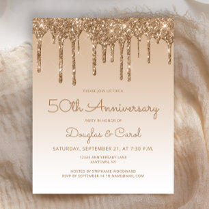 Budget Glitter Gold 50th Anniversary Invitation