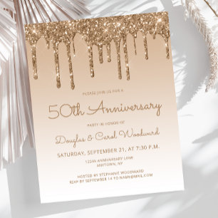 Budget Glitter Gold 50th Anniversary Invitation