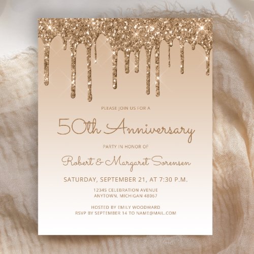 Budget Glitter Gold 50th Anniversary Invitation