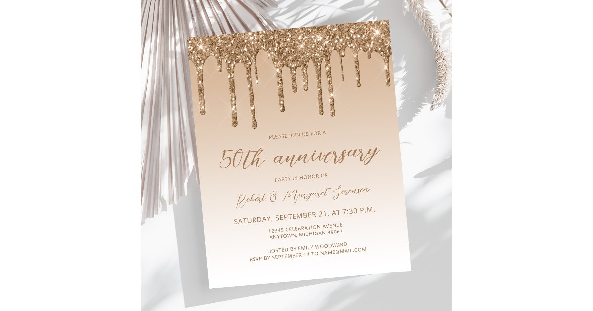 50th Script Budget Glitter Gold 50th Anniversary Script | Zazzle