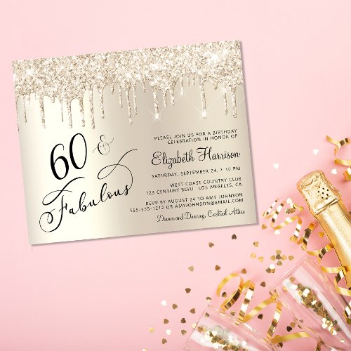 Budget Glitter Gold 60th Birthday Party Invitation