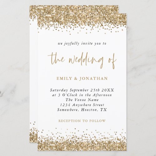 Budget Glitter Gold Confetti Wedding Invitation