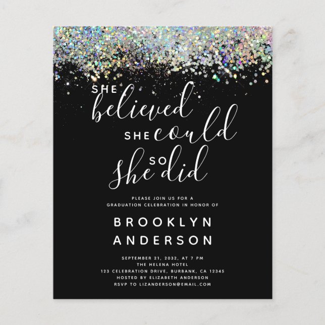 BUDGET Glitter Graduation Celebration Invitation (Front)