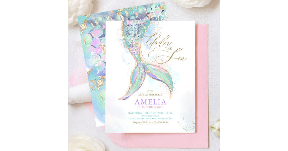 BUDGET Glitter Mermaid Tail Under the Sea Birthday | Zazzle