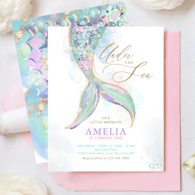 BUDGET Glitter Mermaid Tail Under the Sea Birthday | Zazzle