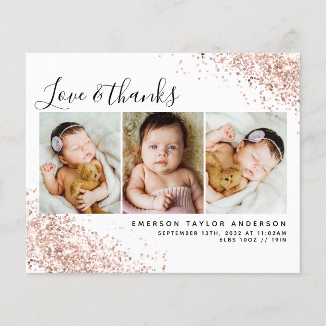 Budget Glitter Photo Baby Thank You Card (Front)