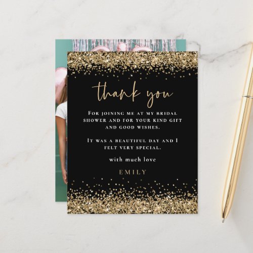 Budget Glitter Photo Bridal Shower Black Thank You