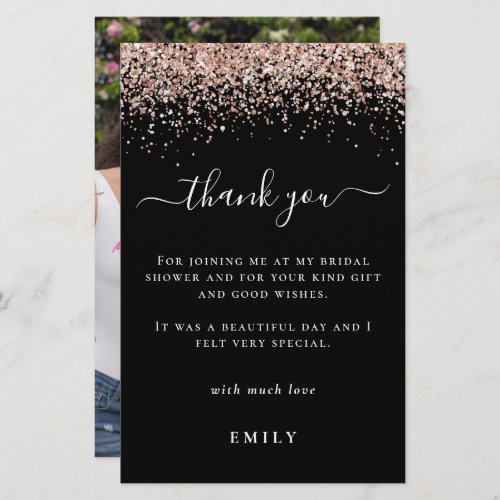 Budget Glitter Photo Bridal Shower Black Thank You