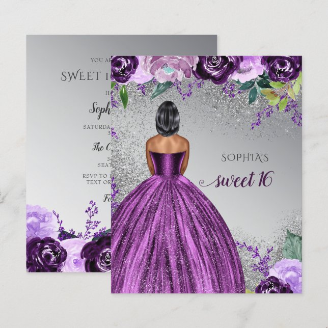 Budget Glitter Purple Dress Sweet 16 birthday (Front/Back)