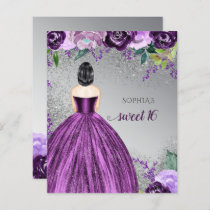 Budget Glitter Purple Dress Sweet 16 Invitation