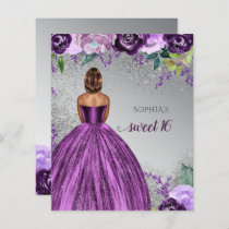 Budget Glitter Purple Dress Sweet 16 invitation
