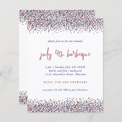 Budget Glitter Red Blue White 4th July BBQ Invite