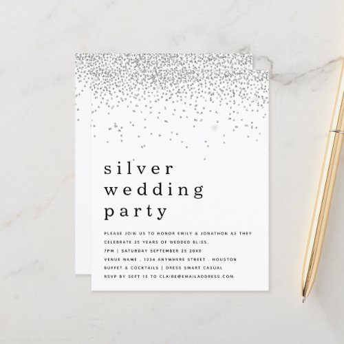 Budget Glitter Silver Wedding Party Invite