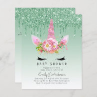 BUDGET Glitter Unicorn Baby Girl Shower Invitation