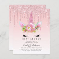 BUDGET Glitter Unicorn Baby Girl Shower Invitation