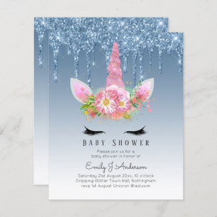 BUDGET Glitter Unicorn Baby Girl Shower Invitation