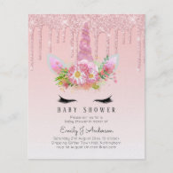 BUDGET Glitter Unicorn Baby Girl Shower Invitation Flyer