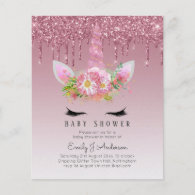 BUDGET Glitter Unicorn Baby Girl Shower Invitation Flyer