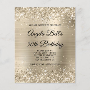 Budget Glittery Light Gold Foil Glam Invitation