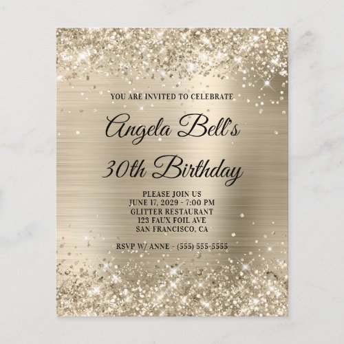 Budget Glittery Light Gold Foil Glam Invitation