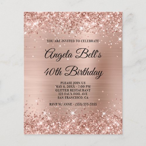Budget Glittery Light Rose Gold Foil Invitation