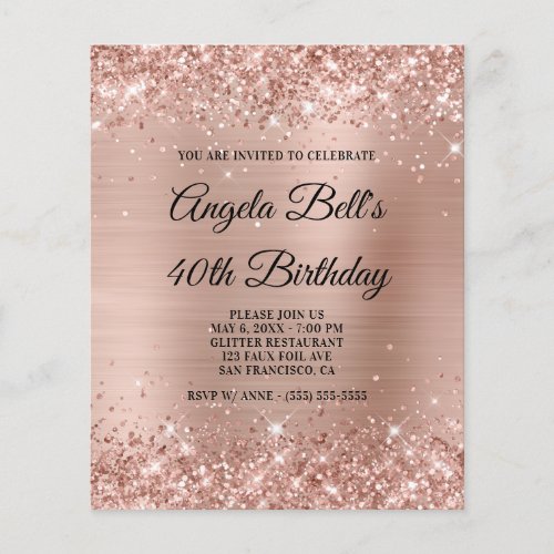 Budget Glittery Light Rose Gold Foil Invitation