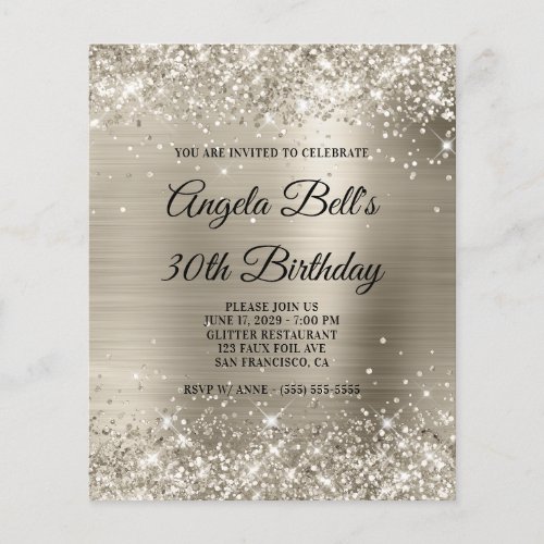 Budget Glittery Platinum Foil Glam 30th Birthday Flyer